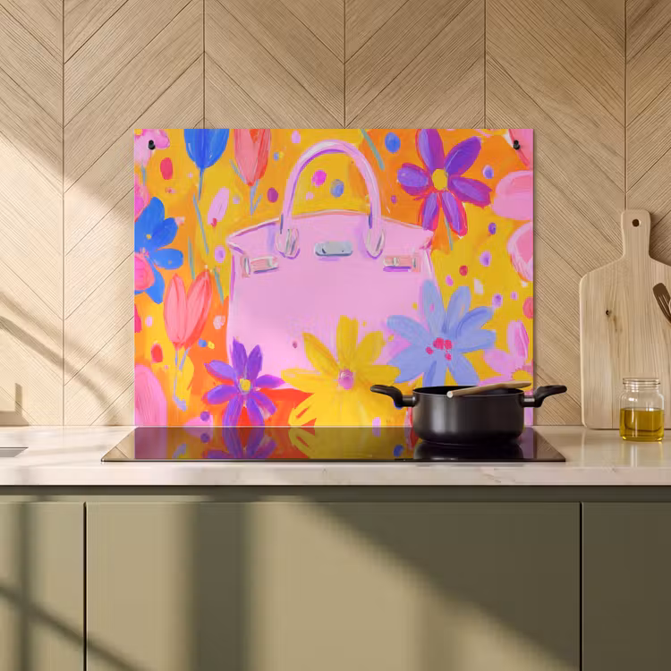 Inductie beschermer en spatscherm (2in1) - Tas - Roze - Bloemen — 2