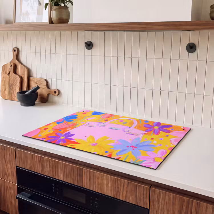 Inductie beschermer en spatscherm (2in1) - Tas - Roze - Bloemen — 3