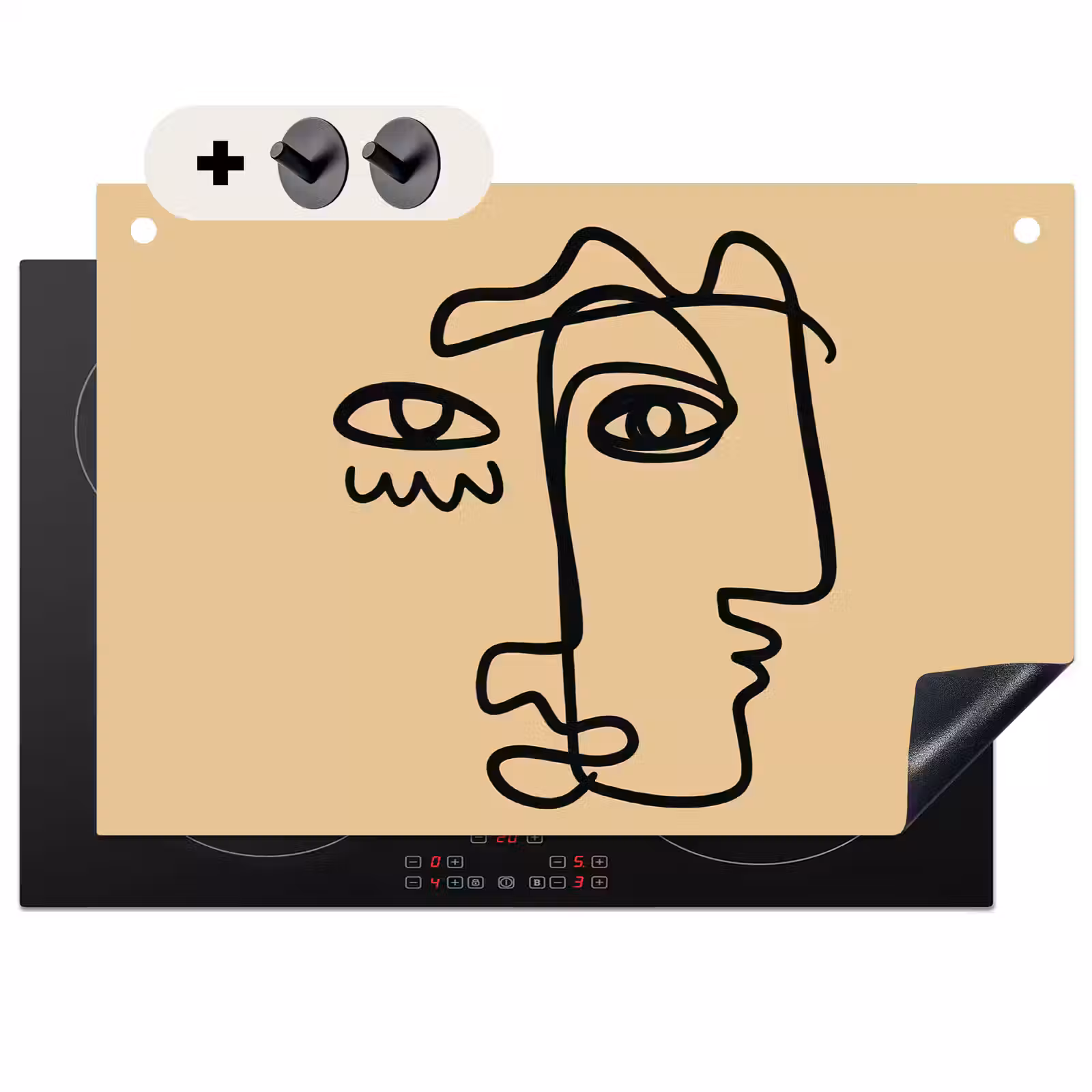 Inductie beschermer en spatscherm (2in1) - Overlappende profielen - Lichtbruin - Zwart — 1