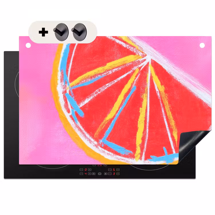 Inductie beschermer en spatscherm (2in1) - Grapefruit - Geschilderd - Roze - Strepen — 1