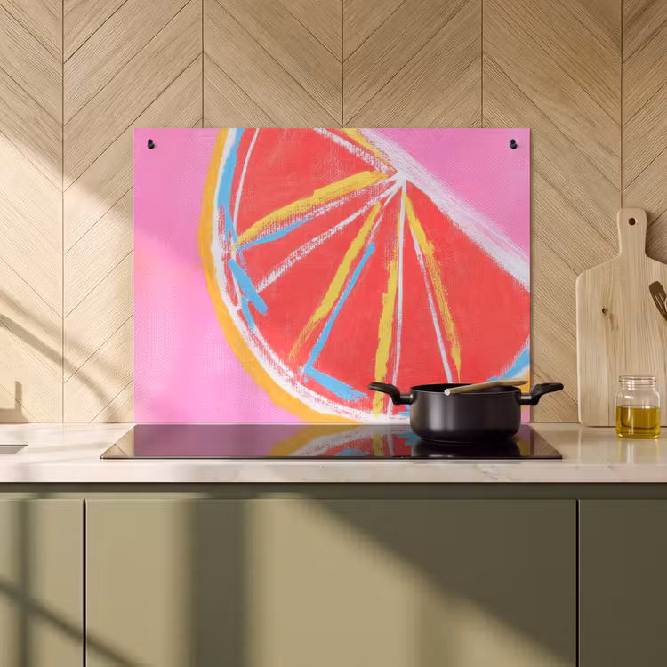 Inductie beschermer en spatscherm (2in1) - Grapefruit - Geschilderd - Roze - Strepen — 2