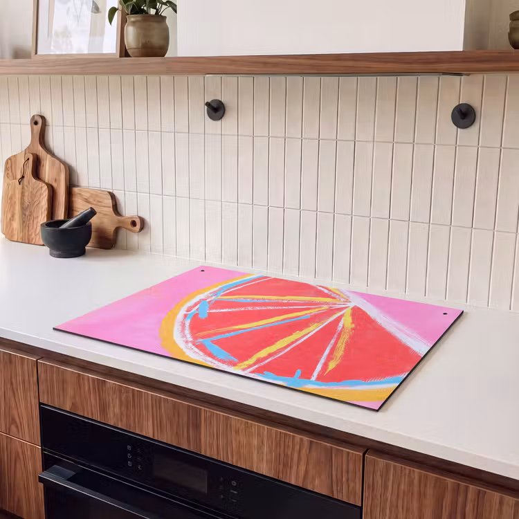 Inductie beschermer en spatscherm (2in1) - Grapefruit - Geschilderd - Roze - Strepen — 3