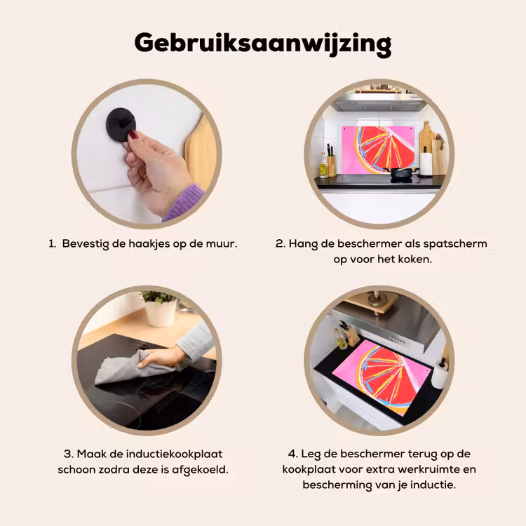 Inductie beschermer en spatscherm (2in1) - Grapefruit - Geschilderd - Roze - Strepen — 6