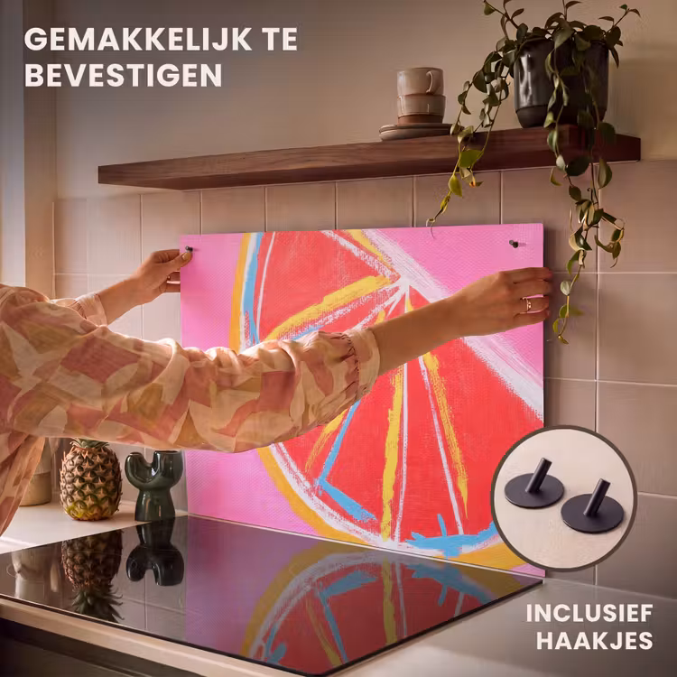 Inductie beschermer en spatscherm (2in1) - Grapefruit - Geschilderd - Roze - Strepen — 7