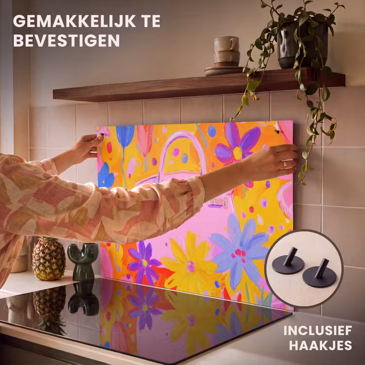 Inductie beschermer en spatscherm (2in1) - Tas - Roze - Bloemen — 7