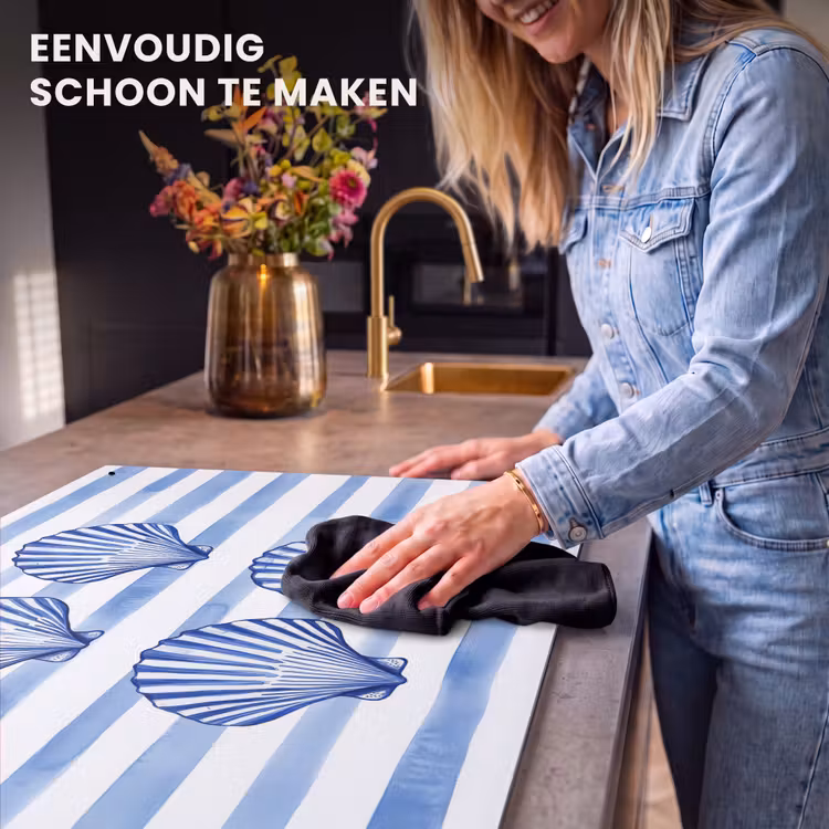 Inductie beschermer en spatscherm (2in1) - Vier schelpen - Blauw - Wit - Strepen — 5