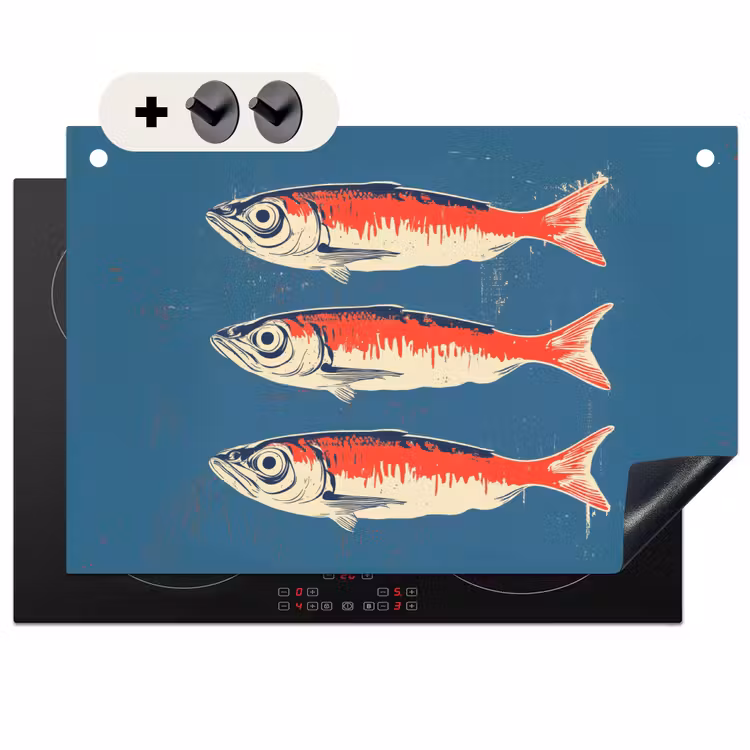 Inductie beschermer en spatscherm (2in1) - Vissen - Rood - Blauw — 1