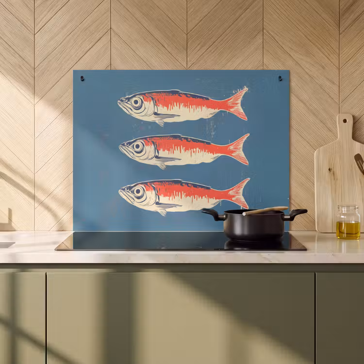 Inductie beschermer en spatscherm (2in1) - Vissen - Rood - Blauw — 2