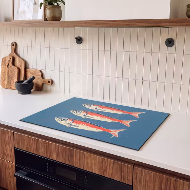 Inductie beschermer en spatscherm (2in1) - Vissen - Rood - Blauw — 3