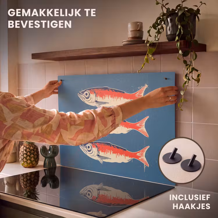 Inductie beschermer en spatscherm (2in1) - Vissen - Rood - Blauw — 7
