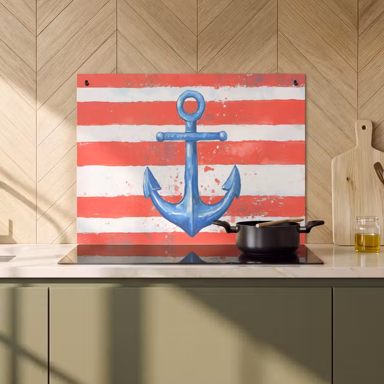 Inductie beschermer en spatscherm (2in1) - Anker - Verfspatten - Rood - Blauw — 2