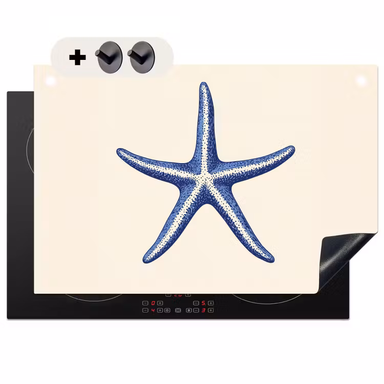 Inductie beschermer en spatscherm (2in1) - Blauwe zeester - Minimalistisch - Beige — 1