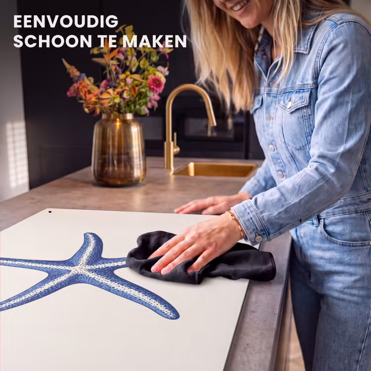 Inductie beschermer en spatscherm (2in1) - Blauwe zeester - Minimalistisch - Beige — 5