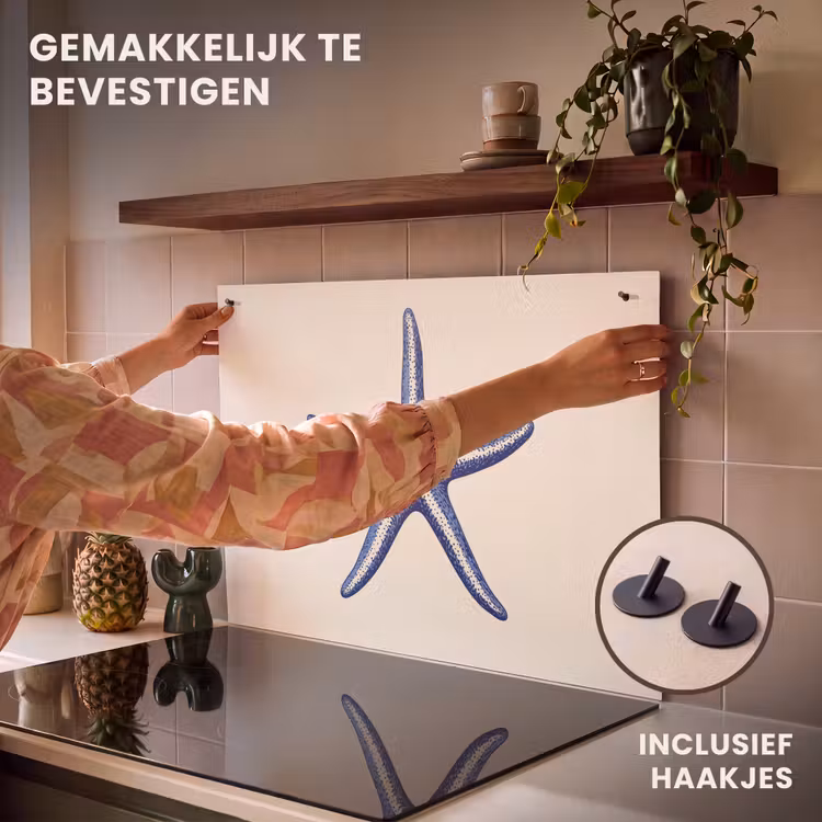Inductie beschermer en spatscherm (2in1) - Blauwe zeester - Minimalistisch - Beige — 7