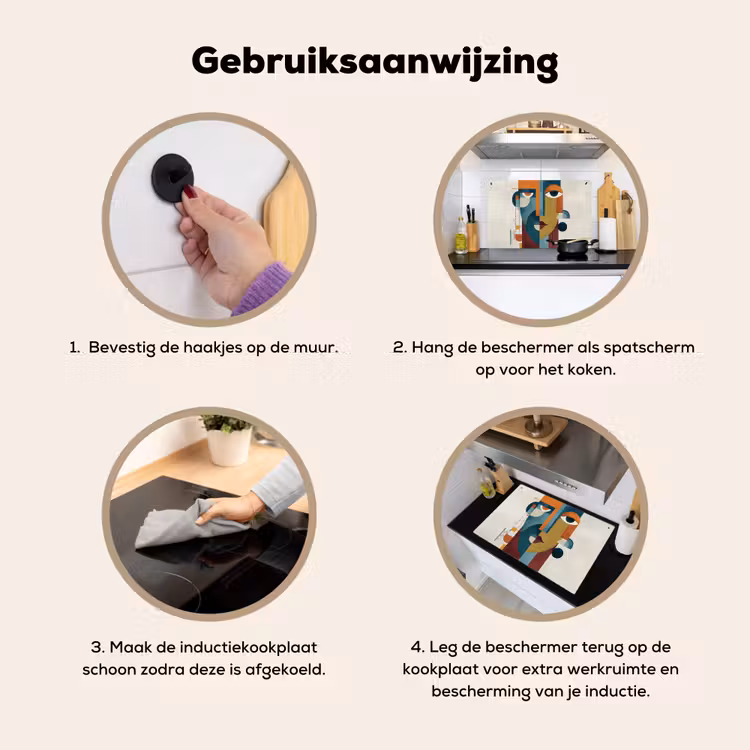 Inductie beschermer en spatscherm (2in1) - Geometrisch - Strakke vormen - Kleurrijk — 6