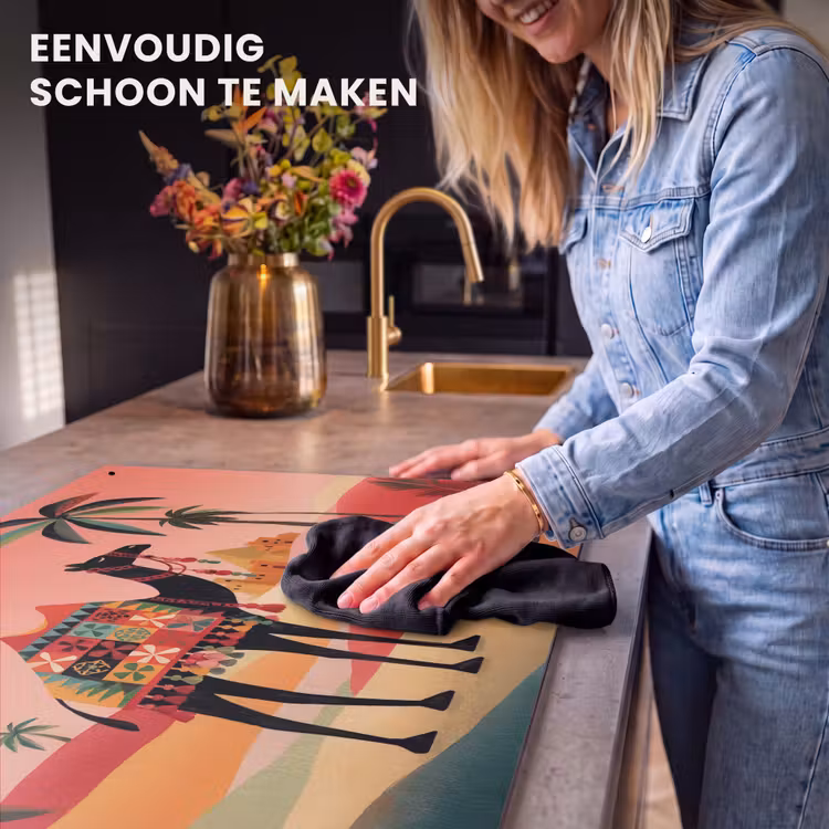 Inductie beschermer en spatscherm (2in1) - Kameel - Gekleurd tapijt - Duinen - Rode zon — 5