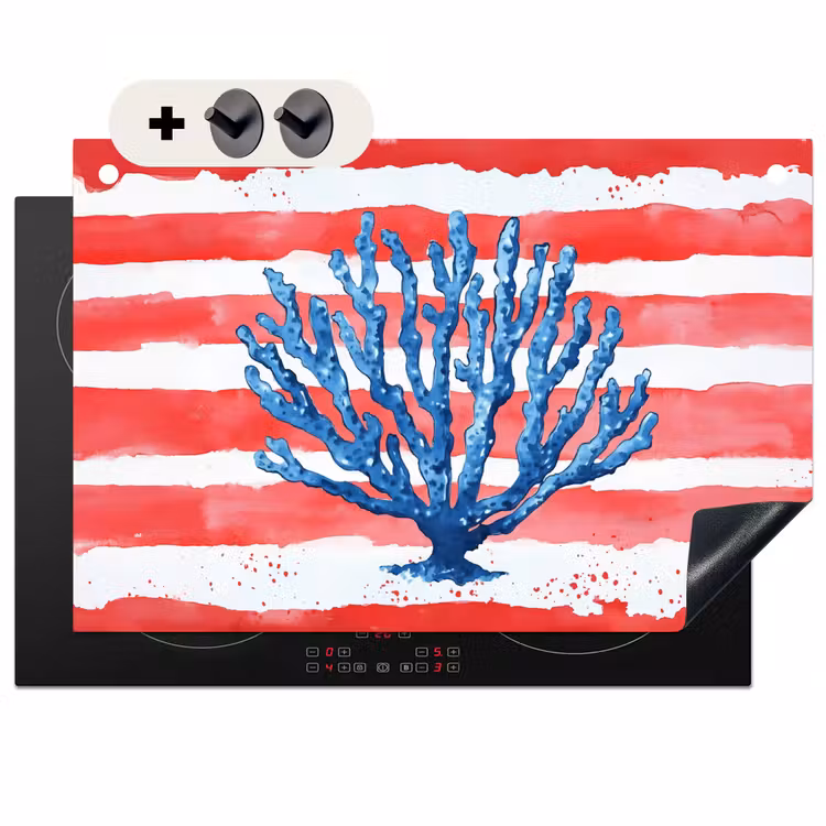 Inductie beschermer en spatscherm (2in1) - Koraal - Verfstructuur - Rood - Blauw — 1