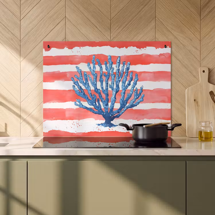 Inductie beschermer en spatscherm (2in1) - Koraal - Verfstructuur - Rood - Blauw — 2