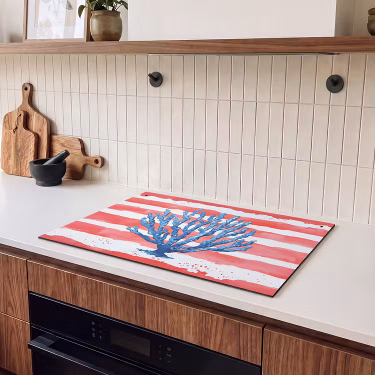 Inductie beschermer en spatscherm (2in1) - Koraal - Verfstructuur - Rood - Blauw — 3