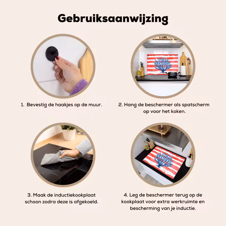 Inductie beschermer en spatscherm (2in1) - Koraal - Verfstructuur - Rood - Blauw — 6
