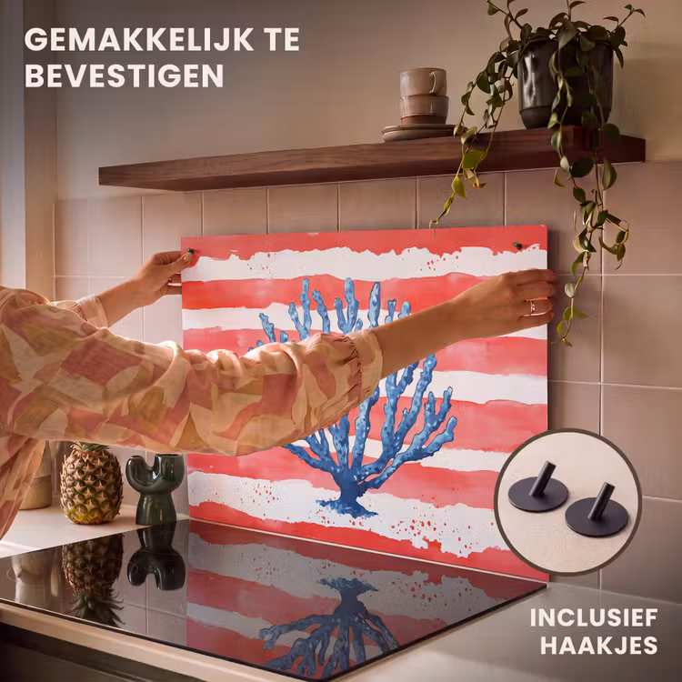 Inductie beschermer en spatscherm (2in1) - Koraal - Verfstructuur - Rood - Blauw — 7