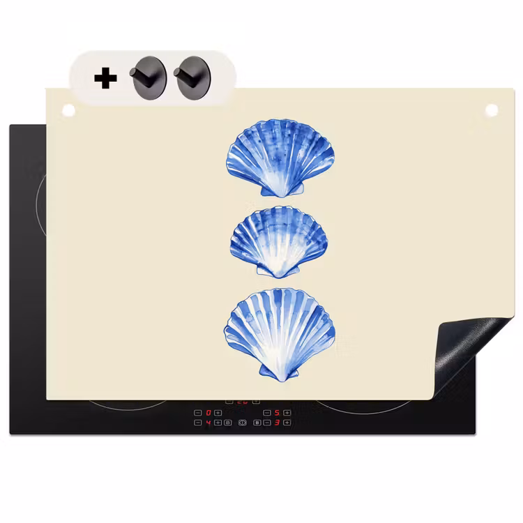 Inductie beschermer en spatscherm (2in1) - Schelpen - Blauw - Beige — 1