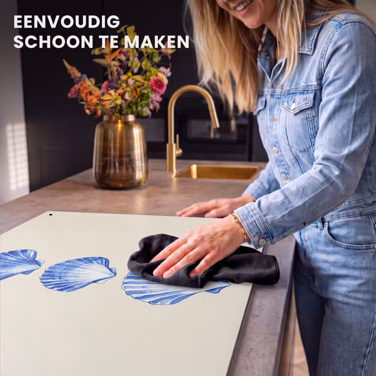 Inductie beschermer en spatscherm (2in1) - Schelpen - Blauw - Beige — 5
