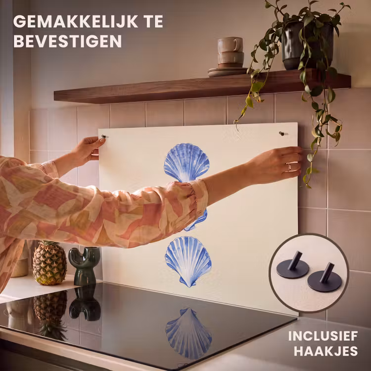 Inductie beschermer en spatscherm (2in1) - Schelpen - Blauw - Beige — 7
