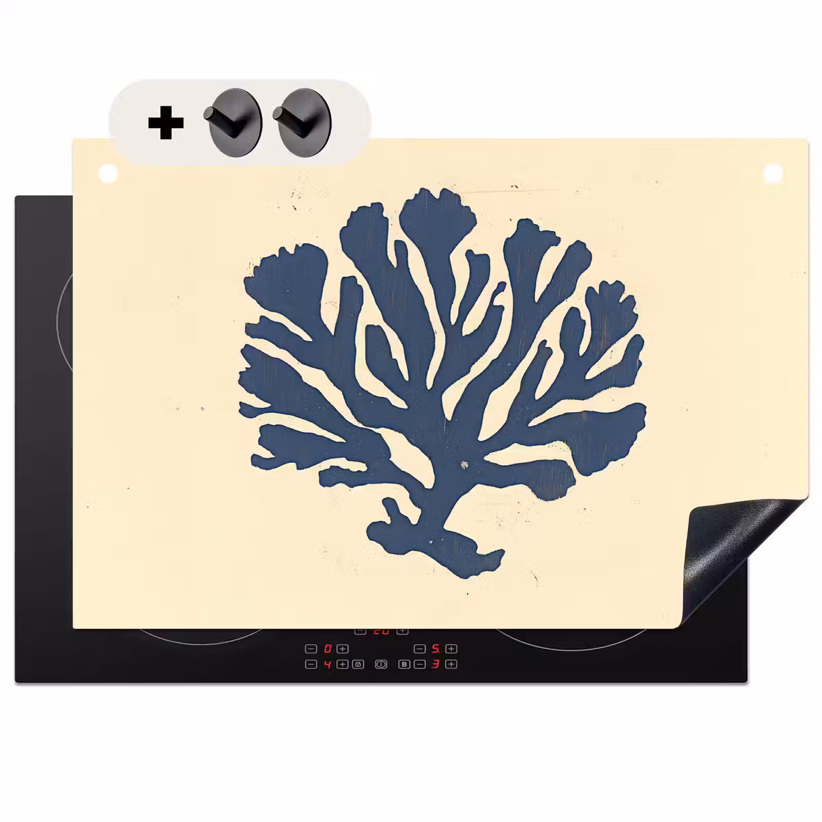 Inductie beschermer en spatscherm (2in1) - Blauw koraal - Vertakkingen - Beige — 1