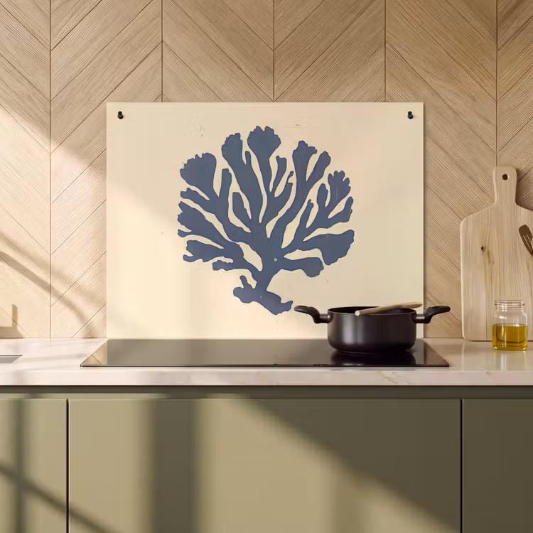 Inductie beschermer en spatscherm (2in1) - Blauw koraal - Vertakkingen - Beige — 2