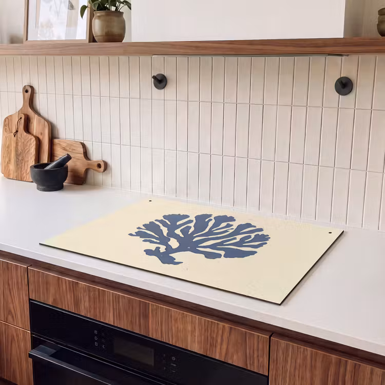 Inductie beschermer en spatscherm (2in1) - Blauw koraal - Vertakkingen - Beige — 3