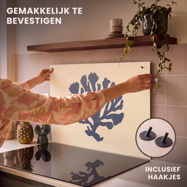 Inductie beschermer en spatscherm (2in1) - Blauw koraal - Vertakkingen - Beige — 7
