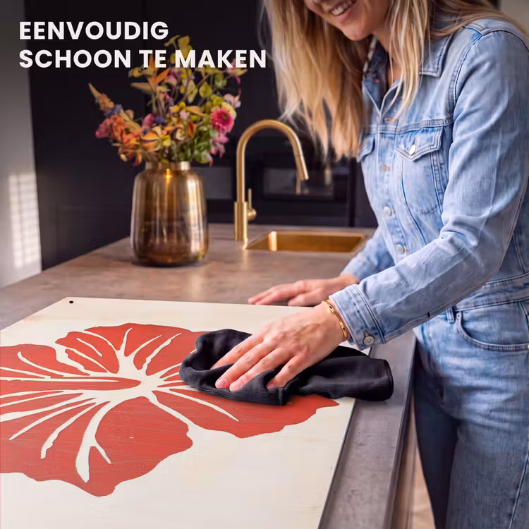 Inductie beschermer en spatscherm (2in1) - Rode hibiscusbloem - Textuur achtergrond - Beige — 5
