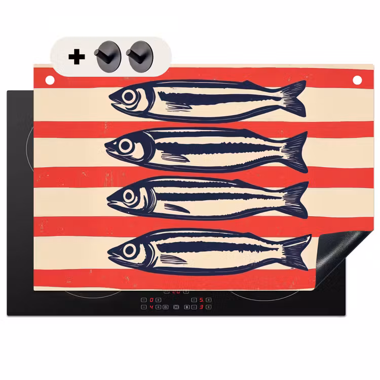 Inductie beschermer en spatscherm (2in1) - Sardines - Rood en beige strepen — 1