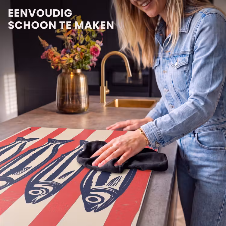 Inductie beschermer en spatscherm (2in1) - Sardines - Rood en beige strepen — 5
