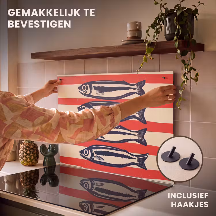 Inductie beschermer en spatscherm (2in1) - Sardines - Rood en beige strepen — 7