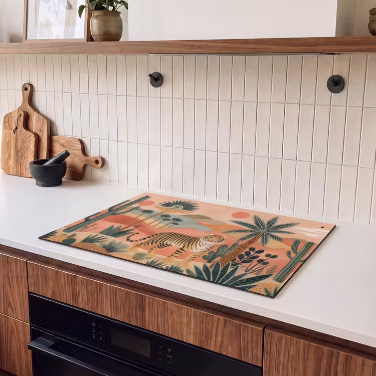 Inductie beschermer en spatscherm (2in1) - Tijger - Kleurrijk - Palmen - Cactus — 3