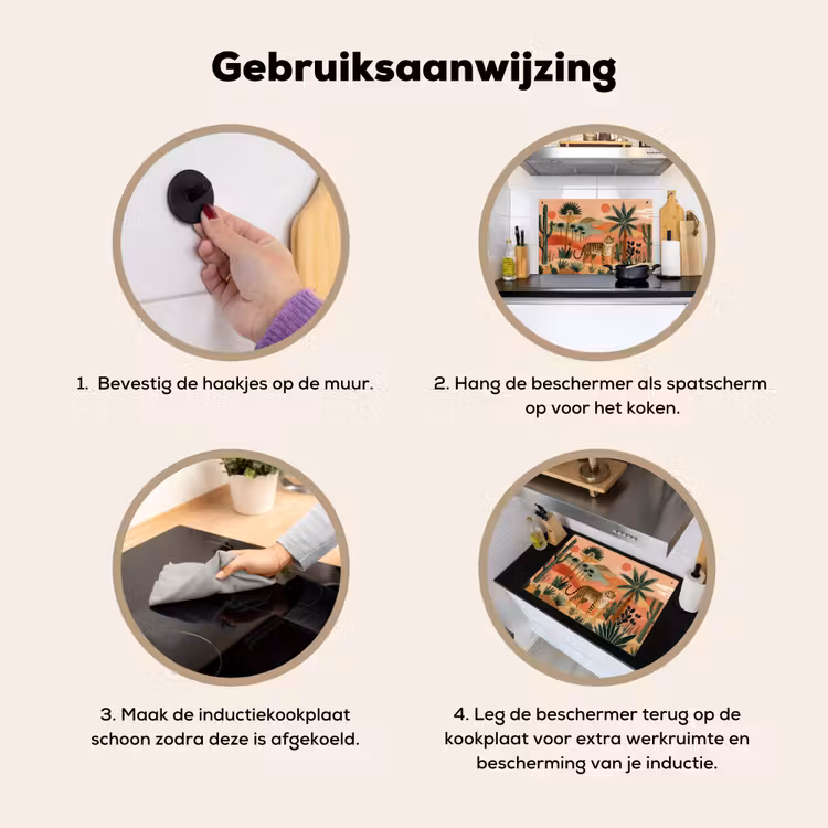 Inductie beschermer en spatscherm (2in1) - Tijger - Kleurrijk - Palmen - Cactus — 6