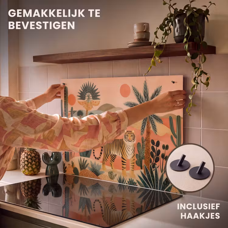 Inductie beschermer en spatscherm (2in1) - Tijger - Kleurrijk - Palmen - Cactus — 7
