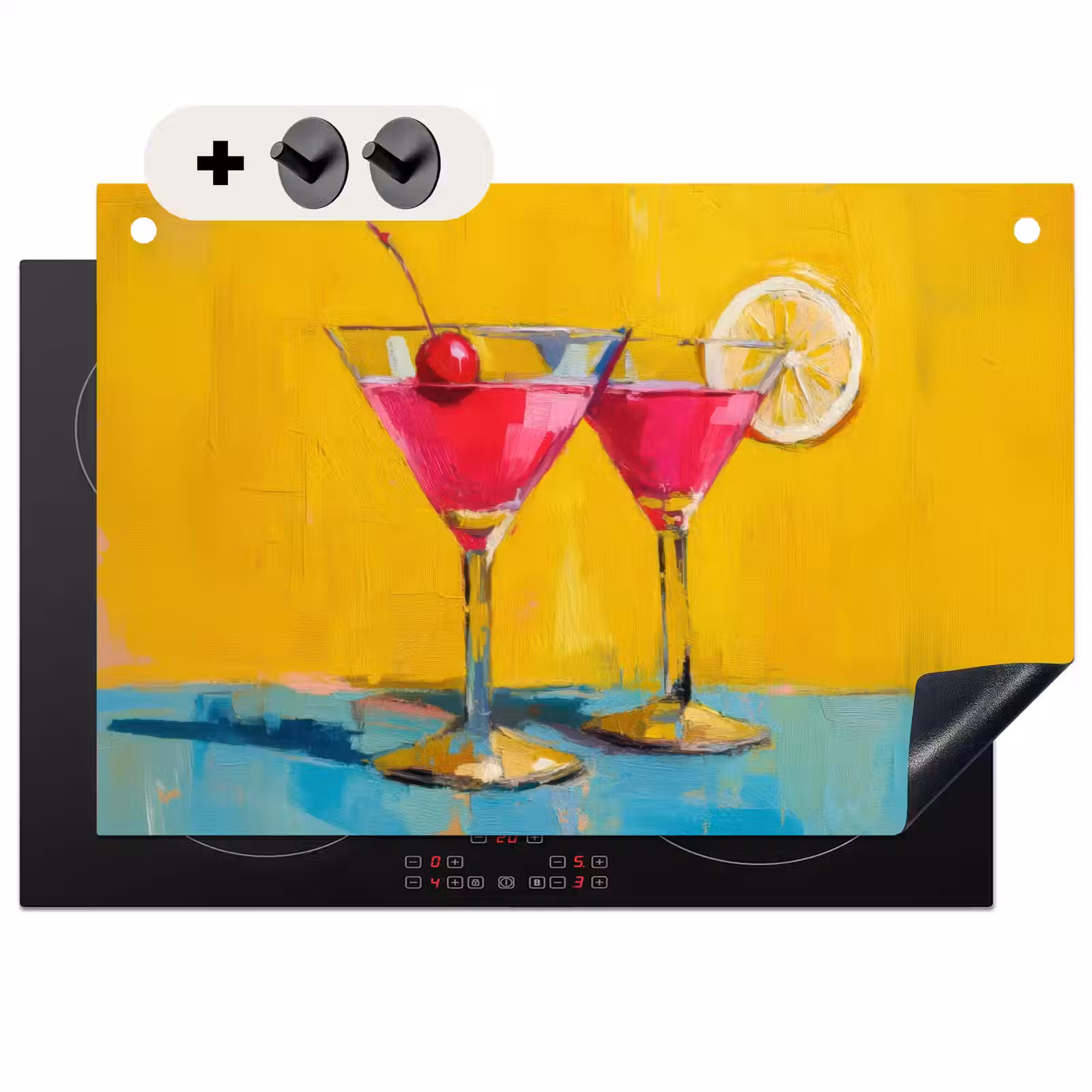 Inductie beschermer en spatscherm (2in1) - Glazen - Cocktail - Citroen - Kers — 1