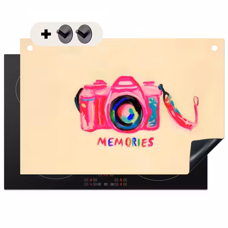 Inductie beschermer en spatscherm (2in1) - Camera - Memories - Roze - Geschilderd — 1