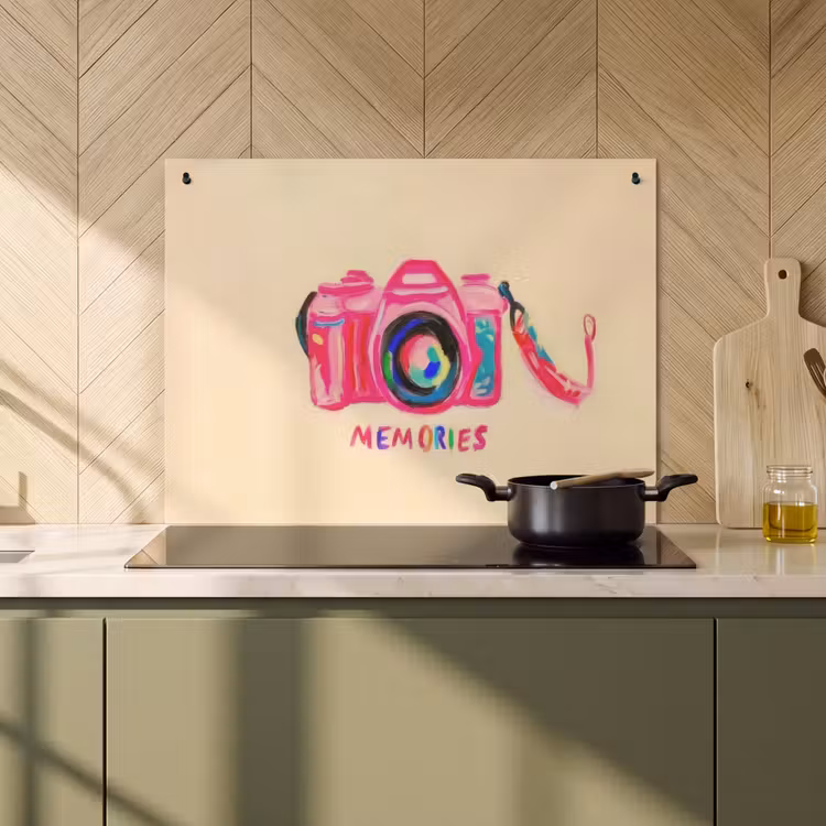 Inductie beschermer en spatscherm (2in1) - Camera - Memories - Roze - Geschilderd — 2