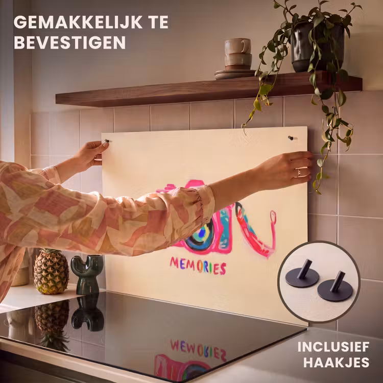 Inductie beschermer en spatscherm (2in1) - Camera - Memories - Roze - Geschilderd — 7