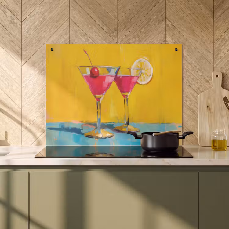Inductie beschermer en spatscherm (2in1) - Glazen - Cocktail - Citroen - Kers — 2