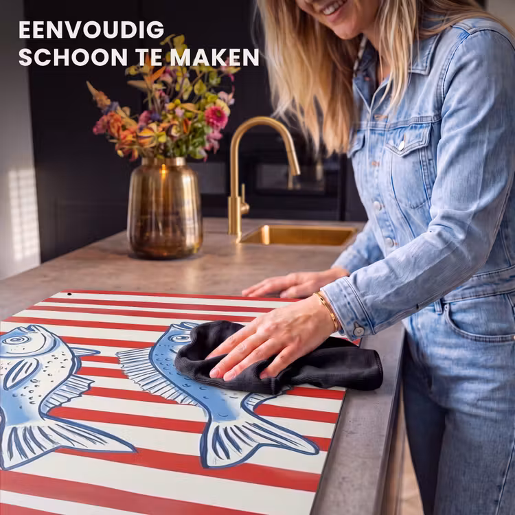 Inductie beschermer en spatscherm (2in1) - Vissen - Verticale strepen - Blauw - Rood — 5