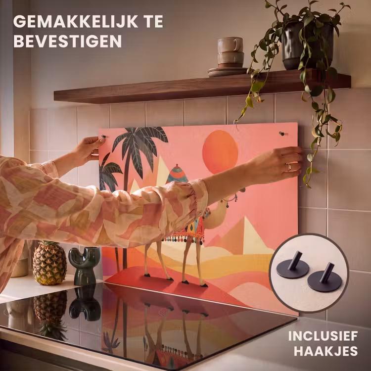 Inductie beschermer en spatscherm (2in1) - Kameel - Pyramides - Rode zon — 7