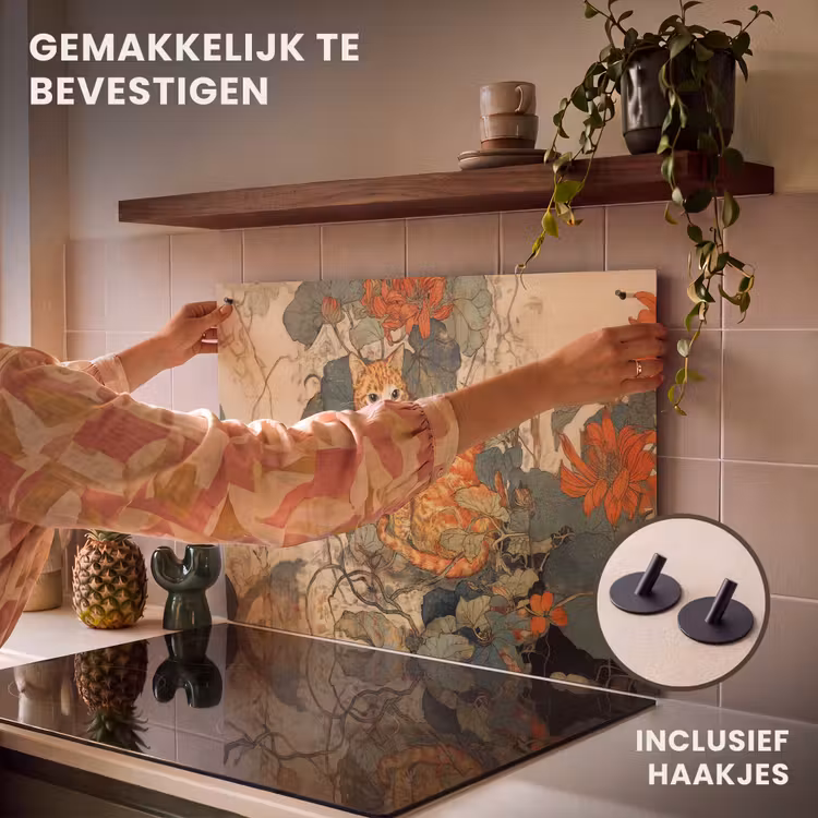 Inductie beschermer en spatscherm (2in1) - Kat - Sierlijk - Bloemen — 7