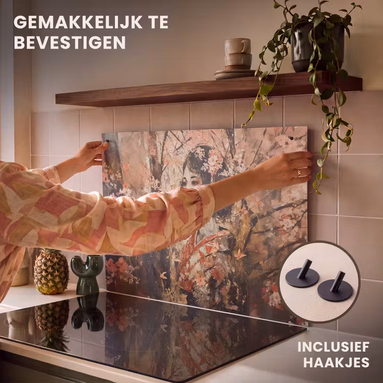 Inductie beschermer en spatscherm (2in1) - Kimono - Vrouw - kersenbomen — 7