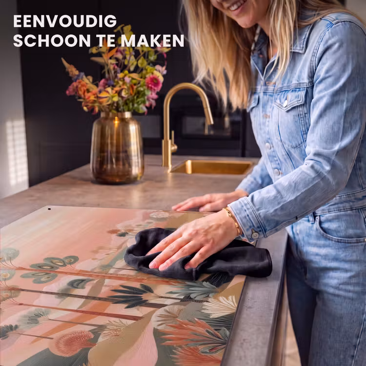 Inductie beschermer en spatscherm (2in1) - Roze landschap - Palmen - Water — 5