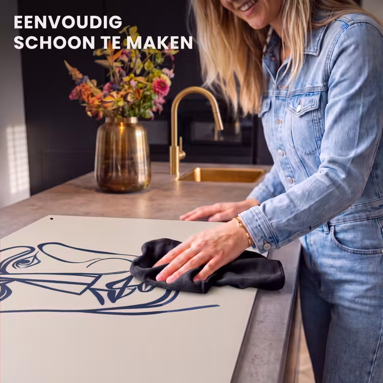 Inductie beschermer en spatscherm (2in1) - Minimalistisch - Lijnillustratie - Beige - Donkerblauw — 5